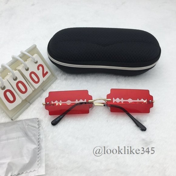 Fashion Retro Vintage Rimless Red Frame Sunglasses - Picture 1 of 5